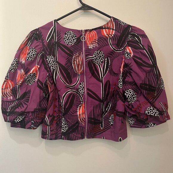 Desigual (collab. w/ Christian Lacroix) floral cropped blouse w/ back zip sz M - Picture 7 of 14